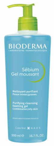 BIODERMA termékfotó, Sebium Gel moussant 500ml, habzó gél zsíros bőrre