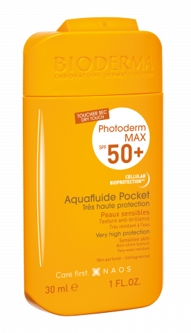 BIODERMA termékfotó, Photoderm MAX Aquafluide pocket SPF 50+ 30ml, fényvédő krém érzékeny bőrre